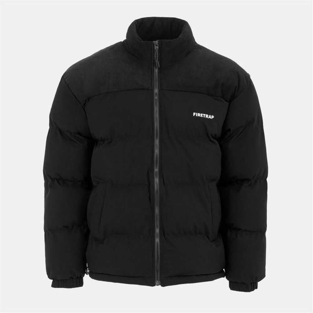 Firetrap Mens Colour Block Corduroy Quilted Puffer Jacket / Black